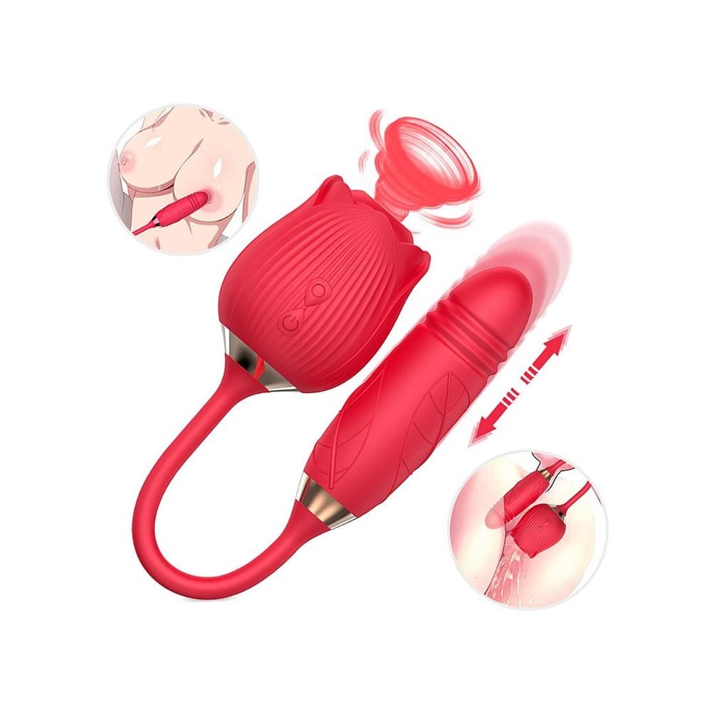 Vibrador De Ponto G E Clitóris Com Vai E Vem - Formato De Rosa
