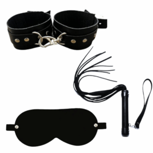 Kit Escrava Em Couro (Algema, Chicote E Venda)